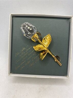 Swarovski Gold Plated Crystal Rose Brooch Made in Austria